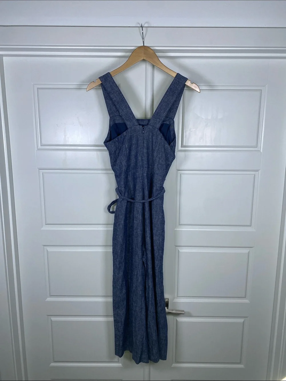 Banana Republic Linen Cotton Chambray Wide Leg Jumpsuit Blue Size 4